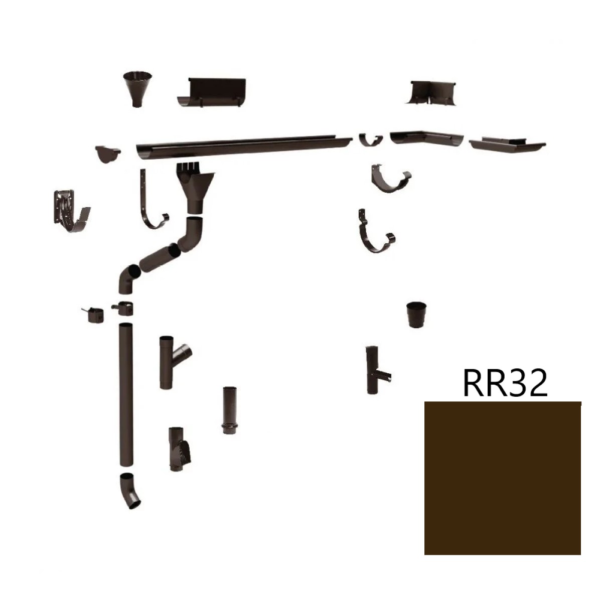 Ruukki Ūdensnoteku sistēma D125/90, RR32/Tumši brūna